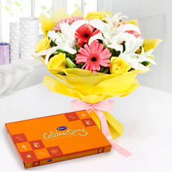 Mesmerizing Mixed Flower Bouquet and Cadbury Celebrations 