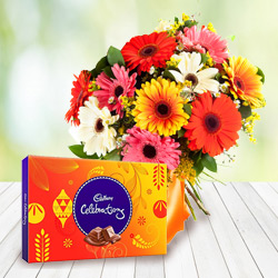 Tasty Cadbury Celebrations with Mixed Gerberas Bouquet