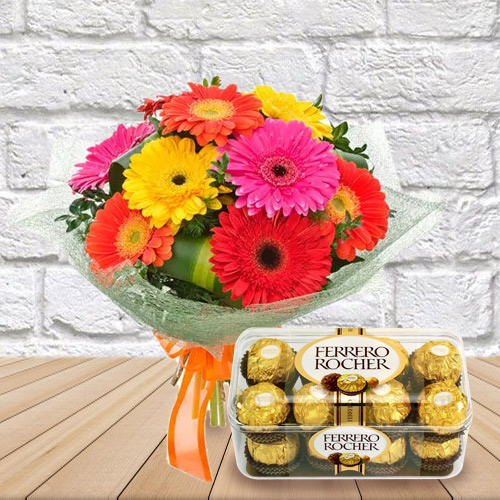 Delicate Mixed Gerberas Bouquet with Ferrero Roche... to Sivaganga