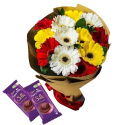 Classic Gift of Mixed Gerberas Bunch with Dairy Milk Silk to Punalur