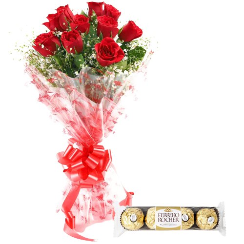 Precious Red Roses Bouquet with Ferrero Rocher Cho... to Cooch Behar