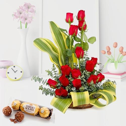 Unique Arrangement of Red Roses with Ferrero Roche... to Cooch Behar