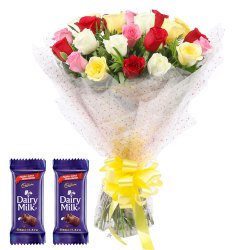 Florist’s Choice Mixed Roses Bouquet with Dairy Milk Crackle