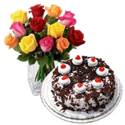 Black Forest Cake with Mixed Roses