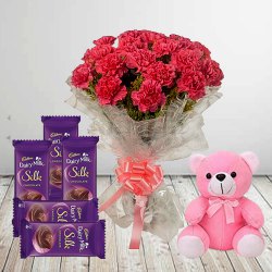 Alluring Collection of Dairy Milk Silk with Teddy N Floral Bunch
