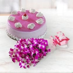Delectable Anniversary Cakes n Orchids Combo