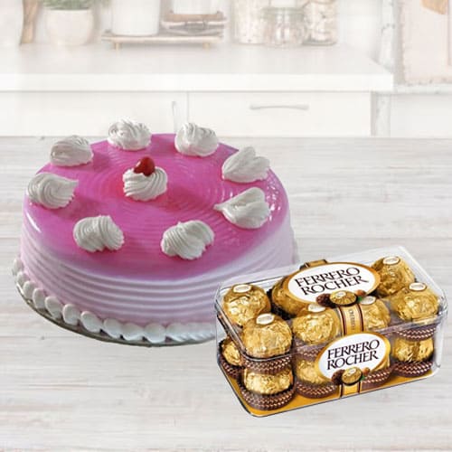 Yummy Strawberry Cake with Ferrero Rocher Chocolat... to Cooch Behar
