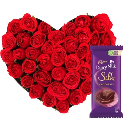 Magical Red Rose Hearty Delight with Cadbury Dairy Milk Silk