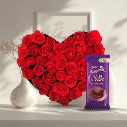 Magical Red Rose Hearty Delight with Cadbury Dairy Milk Silk