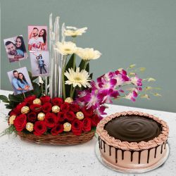 Loaded with Love Personalized Photo Basket Arrangement with Chocolate Cake