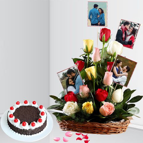 Lovely Gift of Mixed Roses N Personalized Photo Ba... to Alwaye