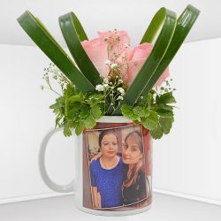 Charismatic Love Gift of Pink Roses in Personalized Photo Mug