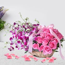 Graceful Pink N Purple Flowering Basket for Valentine