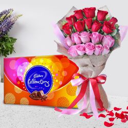Stunning Mixed Roses Bouquet with Cadbury Celebrations	