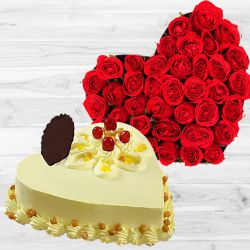 Heart-full Red Roses n Butterscotch Cake Combo
