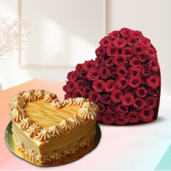 Heart-full Red Roses n Butterscotch Cake Combo