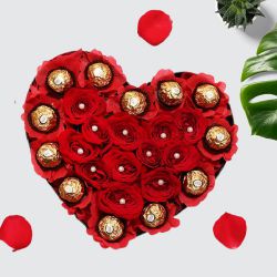 Indulging Heart Shaped Arrangement of Red Roses n Ferrero Rocher