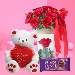 Classy Flowery, Chocolaty Gift Combo with Teddy