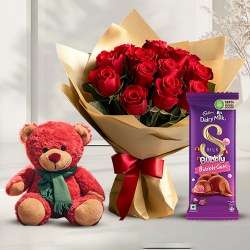 Classy Flowery, Chocolaty Gift Combo with Teddy