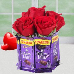 Exciting Bunch of Red Roses with Cadbury Dairy Milk