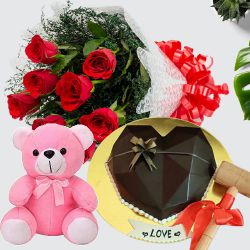 Spellbinding Red Rose Bouquet, Love Smash Cake n Cute Teddy Gift Combo	