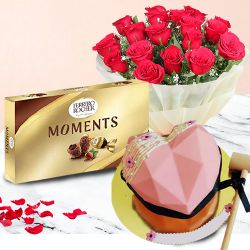 Astonishing Gift of Love Strawberry Smash Cake, Roses Bouquet n Ferrero Moments 	