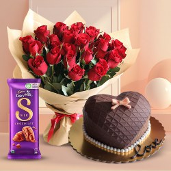 Chocolaty Love Smash Cake, Red Rose Bouquet n Cadbury Silk Goft Combo 	