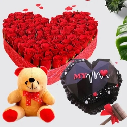 Hearts Desire Dutch Roses Bouquet, Love Chocolate Smash Cake n Teddy	Combo