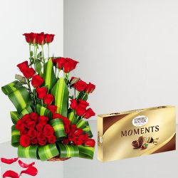 Love Filled Red Roses n Ferrero Moments Gift Combo