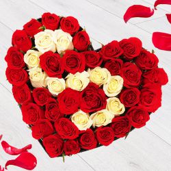 Epitome of Love Heart Shape Arrangement of Red and White Roses