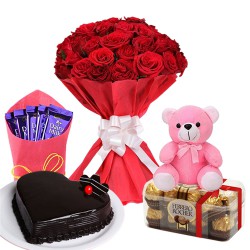 Adorable Combo of Roses, Teddy, Love Cake N Chocolates