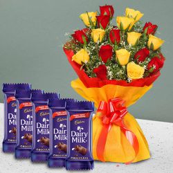 Love is Life Gift of Mixed Roses Bunch n Cadbury Dairy Milk
