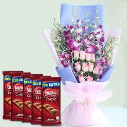 Gorgeous Bunch of Roses N Orchids with Nestle Classics