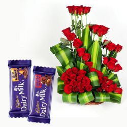 Special Selection of 50 Red Roses Basket n Cadbury Silk Combo