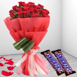 Lovely Red Roses with Snickers Chocolate