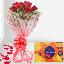 Season of Love Red Roses Bouquet with Cadbury Celebrations