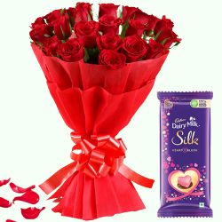 Dazzling Red Roses Bouquet with Cadbury Valentine Chocolate Bar