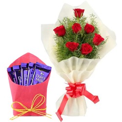 Love for Red Roses Bouquet with Cadbury Dairy Milk