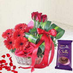 Assorted Floral Basket with Chocolaty Ecstasy