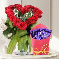 Red Rhapsody of Love with Roses n Cadbury Chocolates for Valentine