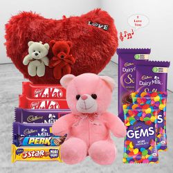 Romantic Chocolate Combo with Heart Shape Cushion n Teddy