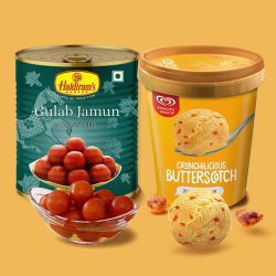 Appealing Kwality Walls Butter Scotch Ice Cream Tub with Haldiram Gulab Jamun