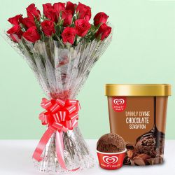 Splendid Red Rose Bouquet with Chocolate Ice-Cream from Kwality Walls to Muvattupuzha