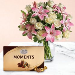 Mind-Blowing Lilies n Roses in Glass Vase N Ferrero Rocher Moment to Alwaye