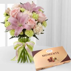 Designer Bunch of Mixed Flowers with Ferrero Rocher Moments