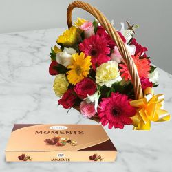 Beautiful Mixed Flowers Basket With Ferrero Rocher Moments to Irinjalakuda