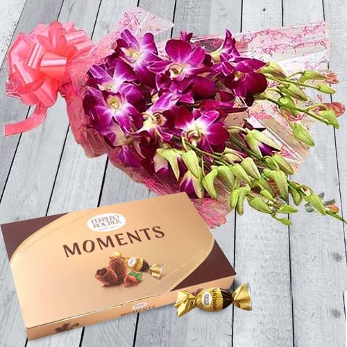 Fresh Orchids Bunch with Ferrero Rocher Moment Cho... to Nipani