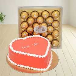 Exceptional Love You Chocolate Cake N Fererro Rocher Combo Treat to Alwaye