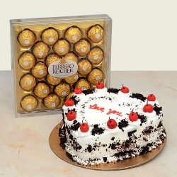 Delightful Love You Black Forest Cake N Ferrero Rocher Treat to Nipani