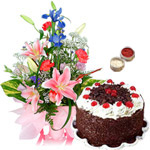 Mixed Flower Bouquet with Cake 